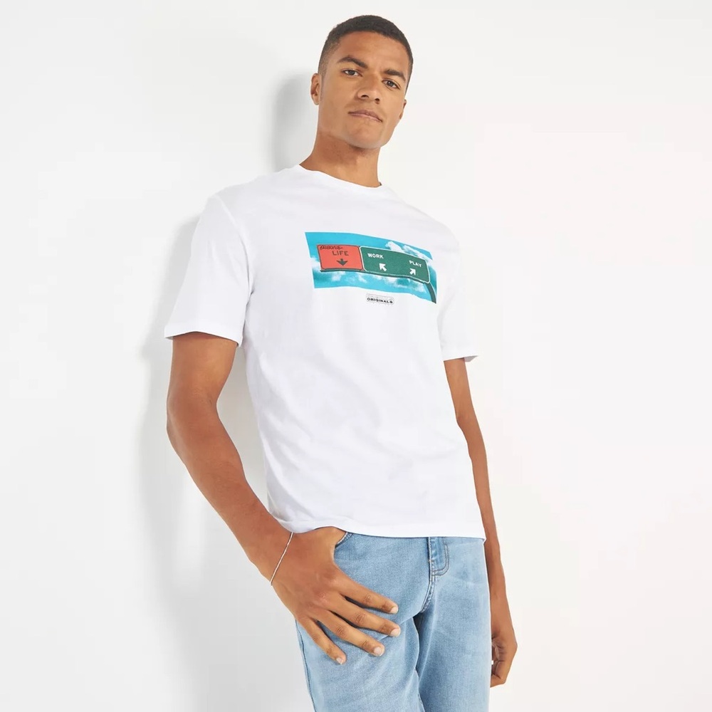 Jack & Jones LIFE/WORK/PLAY White Tee with Colorful Graphic